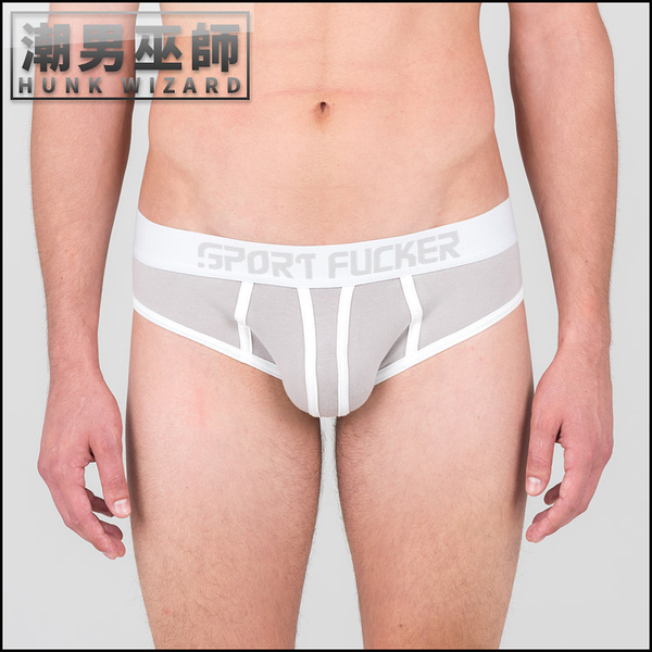 Sport Fucker 男性三角褲內褲 灰色 3D剪裁包覆線條 | Brief 美國製造 時尚型男凸囊袋激凸