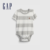 Gap嬰兒 布萊納系列 清爽條紋短袖包屁衣 685422-灰色條紋