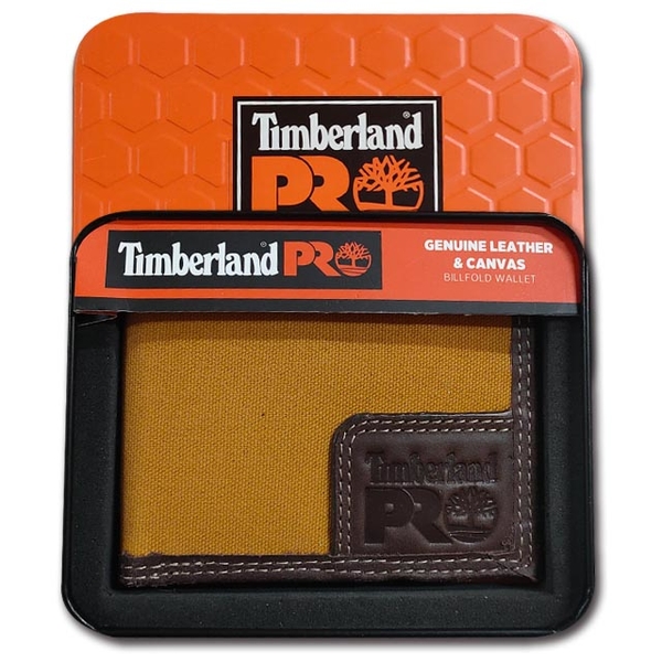 【Timberland】男皮夾 短夾 簡式悠遊卡夾 帆布PRO款 牛皮夾 品牌盒裝／黃褐色 product thumbnail 2