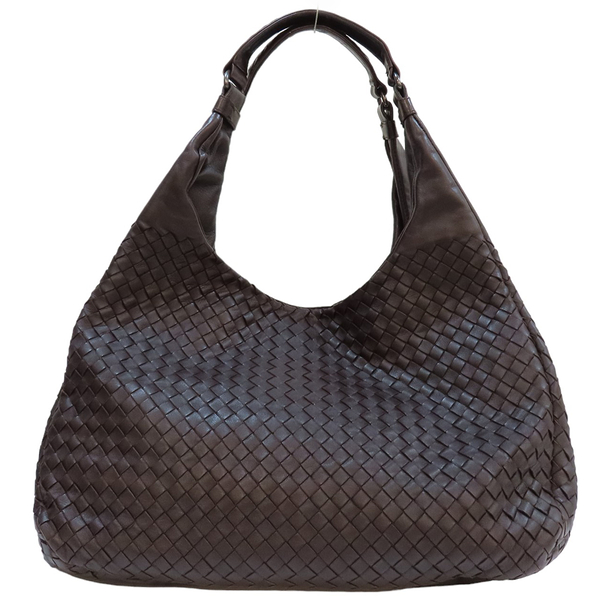 【二手名牌BRAND OFF】BOTTEGA VENETA BV 寶緹嘉 深咖啡色 羊皮 編織 Hobo 單肩包 124864