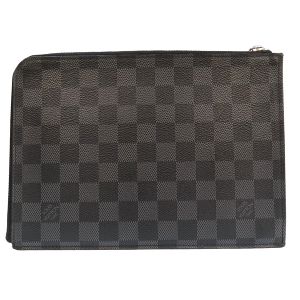 【二手名牌BRAND OFF】LOUIS VUITTON 路易威登 黑色 PVC塗層帆布 棋盤格 手拿包 N41501 product thumbnail 2