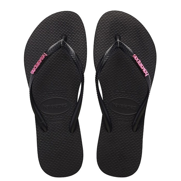 HAVAIANAS 哈瓦仕 SLIM LOGO NETALLIC 黑粉 夾腳拖 女 41198751094W