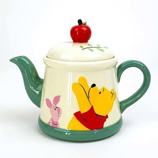 小禮堂 迪士尼 小熊維尼 造型陶瓷茶壺 350ml (白蘋果款) 4942423-265399