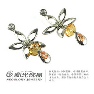 新光飾品-黃色魅影水晶耳環