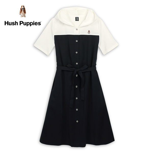 Hush Puppies 洋裝 女裝拼接假兩件連帽綁帶休閒洋裝 product thumbnail 4