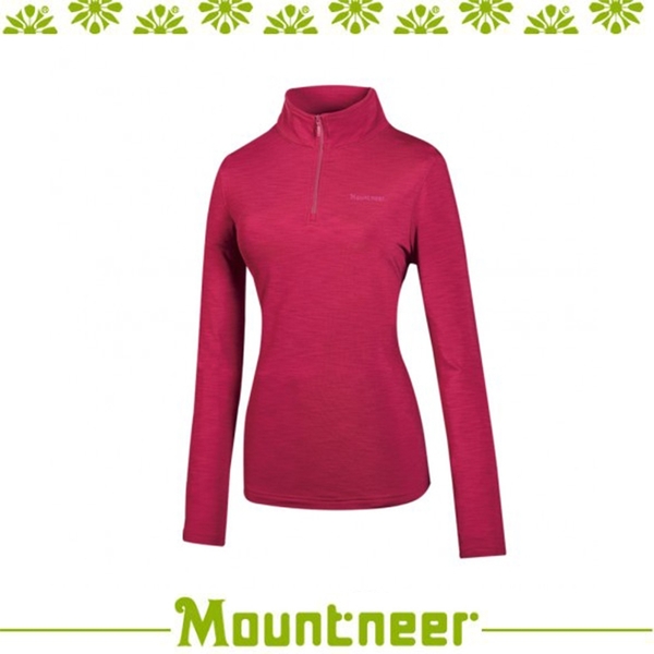 【Mountneer 山林 女遠紅雲彩保暖衣《玫瑰紅》】32P12/高領/長袖/旅遊