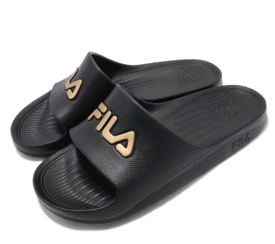 Fila Sleek Slide 黑金 大LOGO 運動 防水拖鞋 KAORACER 4S355W009