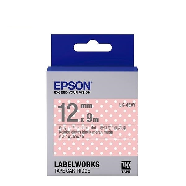 EPSON LK-4EAY 原廠標籤帶 (點紋12mm )粉紅/白點灰 C53S654424