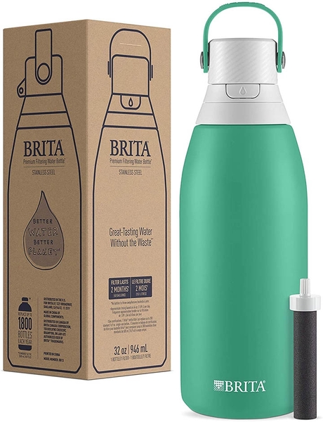 Brita【美國代購】保溫濾水壺 吸管式32盎司 約946.2ml不鏽鋼-翡翠色