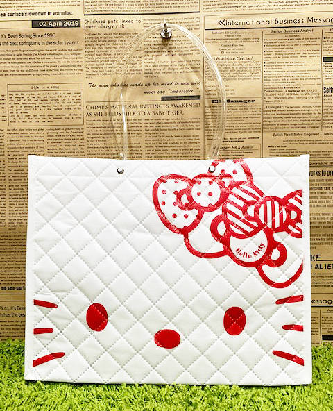 【震撼精品百貨】Hello Kitty 凱蒂貓~日本SANRIO三麗鷗KITTY塑膠袋/防水購物袋-菱格白*15046