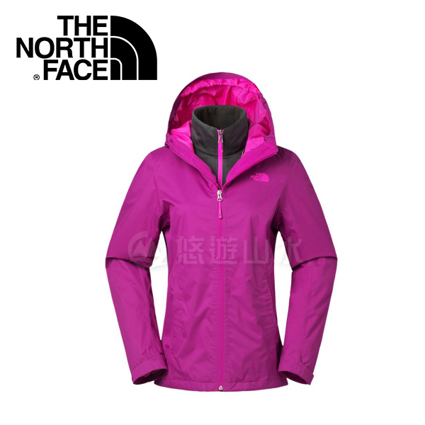 【The North Face 女款 DRYVENT兩件式保暖外套《桃紅/紫紅》】CVF7GZD/防水透氣/保暖刷毛