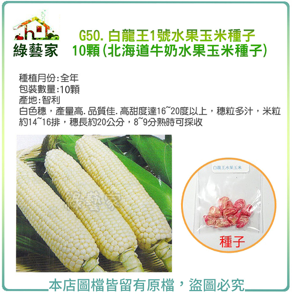 【綠藝家】G50.白龍王1號水果玉米種子10顆(北海道牛奶水果玉米種子)