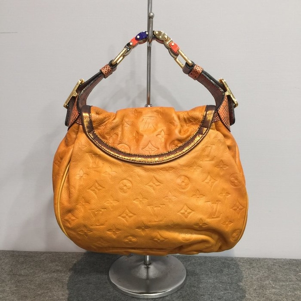 哈極品】美品《 Louis Vuitton LV 駝色全皮拼蛇皮瑪丹娜秀款手提包》