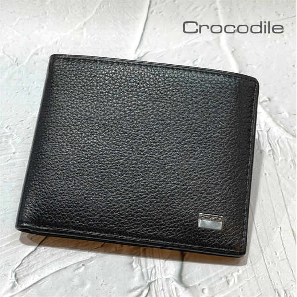 【全新品公司貨】Crocodile 鱷魚 牛皮附拉鍊黑色短夾【寧寧小舖/台中30年老店】0103-10301-1