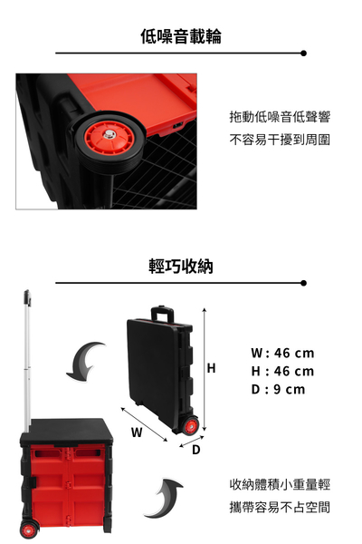 [家事達]TRENY- 0097 (加強版) 折疊購物車送蓋子 灰黑大號 上蓋可乘坐 可收納 菜籃車 行李車 product thumbnail 4