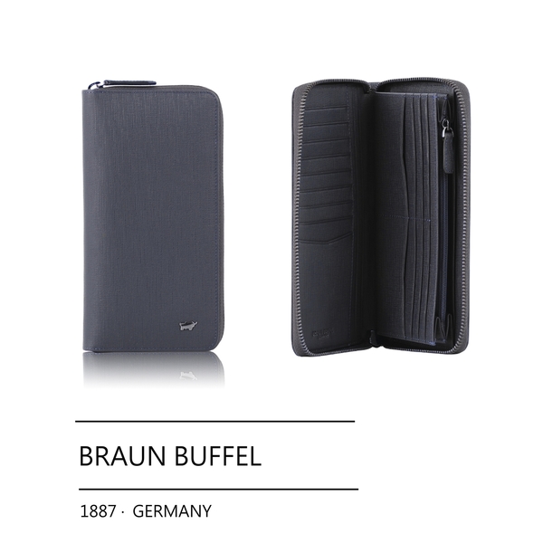 【全新品公司貨】BRAUN BUFFEL 真皮全開拉鍊長夾 黑/藍/咖【寧寧小舖/台中30年老店】BF378-601-1 product thumbnail 2