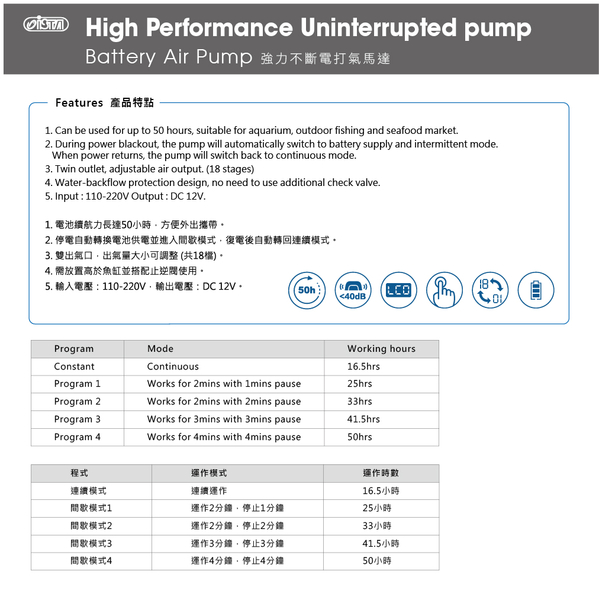 {台中水族} ISTA 強力不斷電打氣機(雙孔) 16L/MIN 增氧泵 打氧機 打氣 空氣馬達 product thumbnail 3