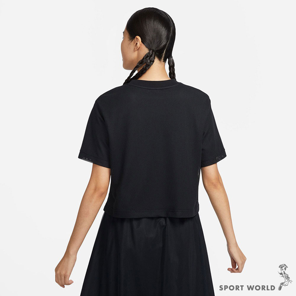 Nike 女裝 短袖上衣 短版 雙層網狀 刺繡 黑【運動世界】FB8353-010 product thumbnail 3