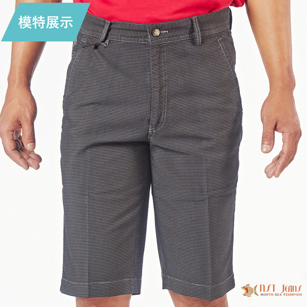 【NST Jeans】大尺碼 黑灰 細橫條紋 男斜口袋短褲(中腰) 397(25965) 台灣製 product thumbnail 5