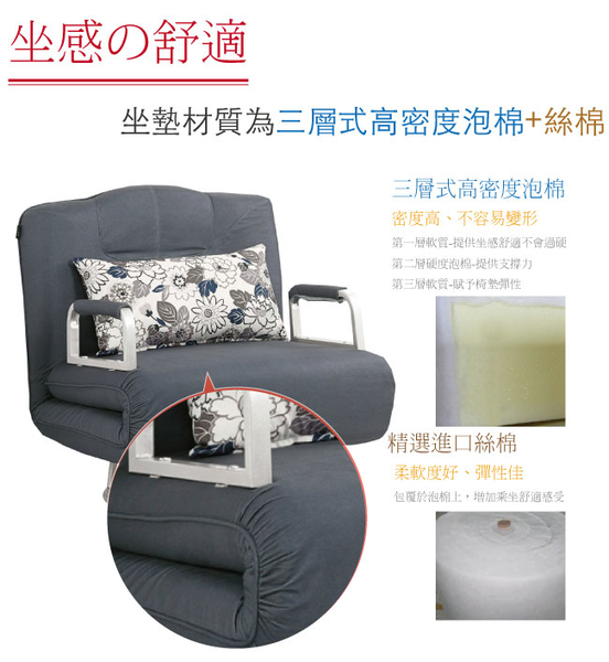 【綠家居】邦卡現代灰可拆洗絨布展開式單人沙發/沙發床