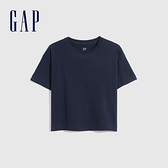 Gap女裝 碳素軟磨系列厚磅密織 基本款素色短袖T恤 735767-海軍藍