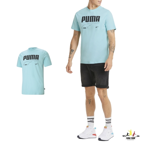 Puma Rebel 男 水藍色 短袖 上衣 基本系列 棉質 短T 圓領衫 短袖T恤 58573849