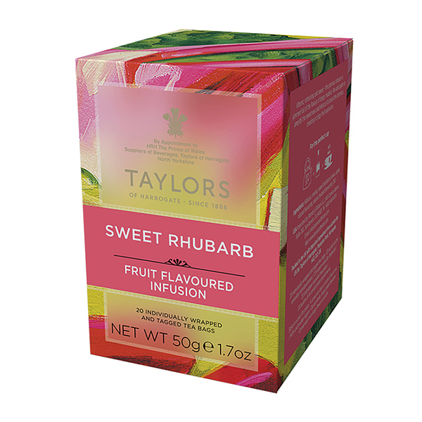 即期英國Taylors泰勒茶 -玫瑰果大黃風味茶 無咖啡因 茶包 Sweet Rhubarb 2.5g*20入/盒 -良鎂