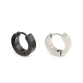 316L醫療鋼 平面素鋼 耳環耳圈扣-銀、黑 防抗過敏 單支販售