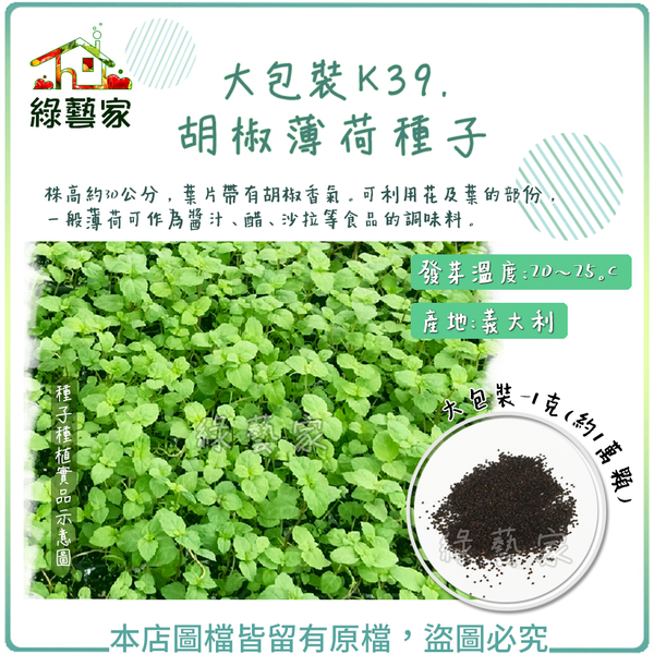 【綠藝家】大包裝K39.胡椒薄荷種子1克(約1萬顆)