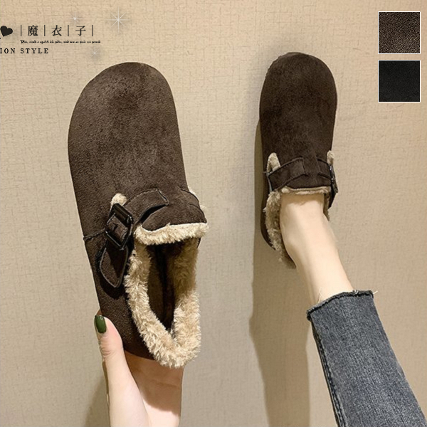 【QV8970】魔衣子-冬季加絨保暖棉平底鞋