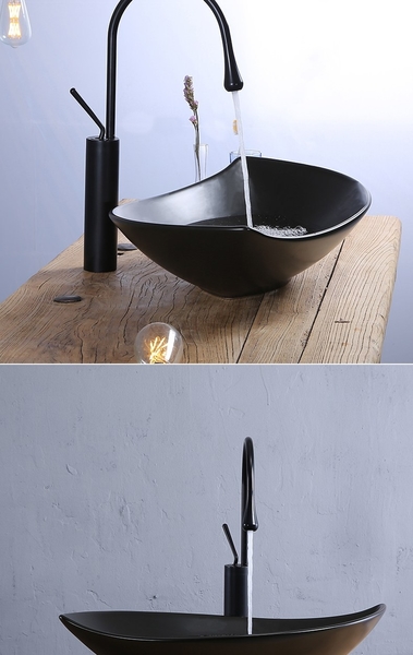 【麗室衛浴】個性創意C-271 柳葉形陶瓷台上盆+經典黑色水滴龍頭 product thumbnail 3