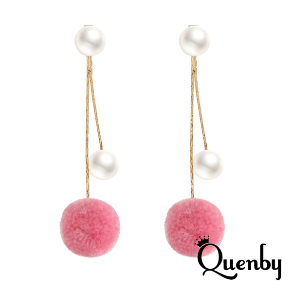 Quenby 甜美蜜桃珊瑚一款兩戴珍珠球球長耳環/耳針 product thumbnail 3