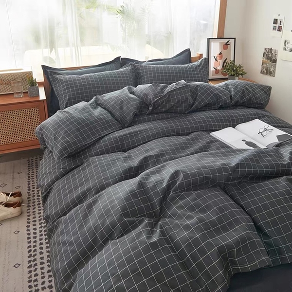 雙人加大薄床包三件組 100%舒柔棉(6*6.2尺)《簡約格紋》