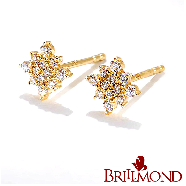 【BRILLMOND JEWELRY】輕珠寶 鑽石耳環 10分 18K 黃金 光芒款(天然鑽石總重10分 全18K金台)