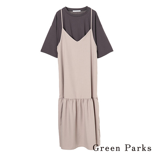 「Hot item」【SET ITEM】後綁帶吊帶裙+T恤上衣 - Green Parks