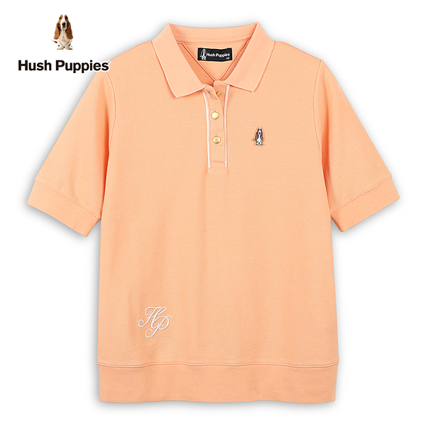 Hush Puppies POLO衫 女裝素色草寫HP刺繡小狗五分袖POLO衫