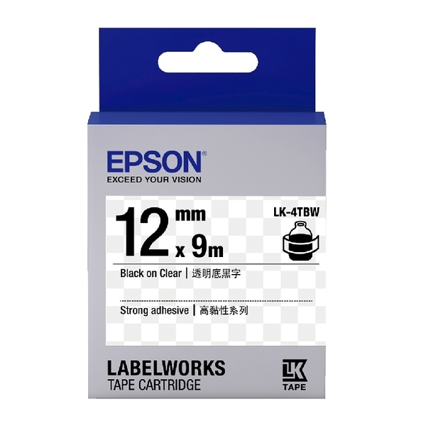 EPSON LK-4TBW C53S654411 高黏性系列透明底黑字標籤帶