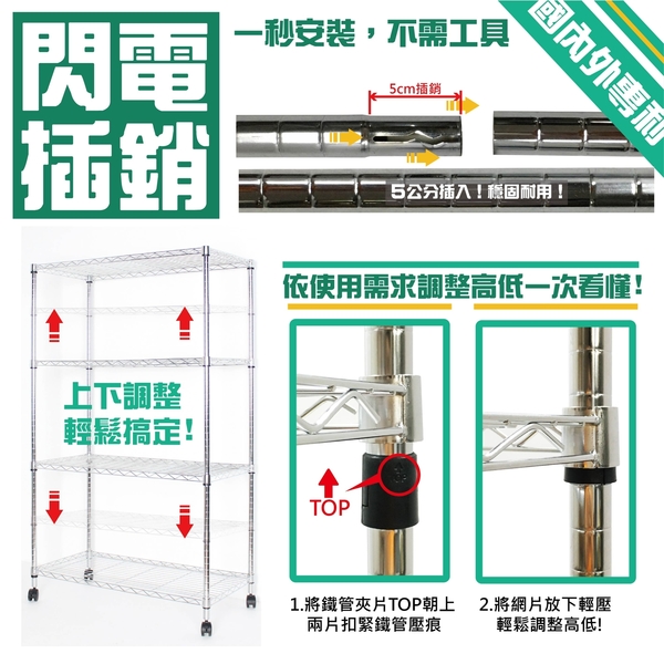 【銀黑-兩色】61x46x170cm五層置物架-附工業輪 鐵力士架 波浪架 收納架 收納櫃【旺家居生活】 product thumbnail 8