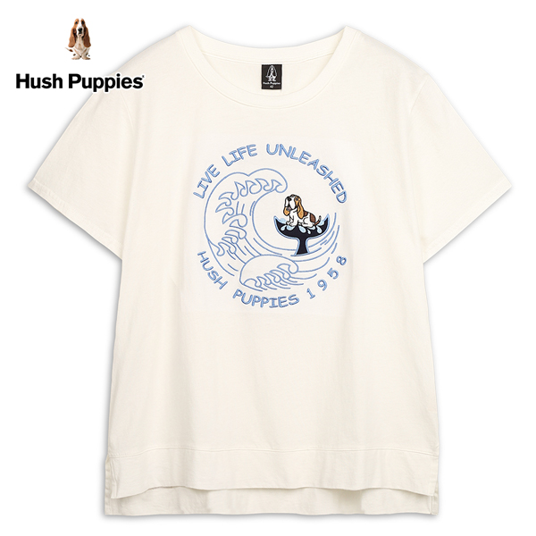 Hush Puppies T恤 女裝趣味Q版狗刺繡海浪短袖T恤