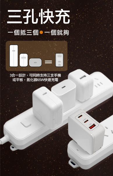 CB 65W GaN 氮化鎵 快速充電器-白+ Type-C to Type-C 快速充電線-120cm-白 product thumbnail 3