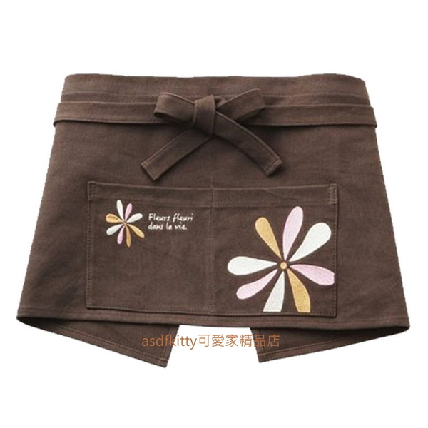 asdfkitty*日本TORUNE 咖啡色刺繡花朵圍裙(下半身)-腰圍~85cm-日本正版商品