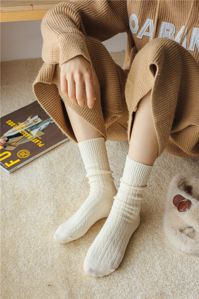 女款襪子 冬日保暖 加厚 八字麻花堆堆中筒襪 現貨 M1237 OT SHOP product thumbnail 2