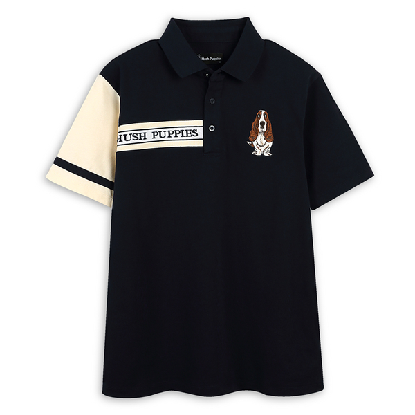 Hush Puppies POLO衫 男裝剪接配色品牌英文織帶刺繡狗短袖POLO衫 product thumbnail 2