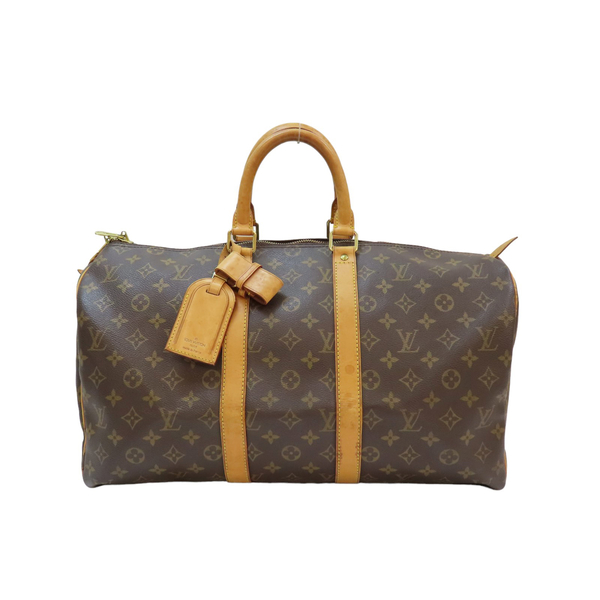 【二手名牌BRAND OFF】LOUIS VUITTON LV 路易威登 棕色 原花 PVC塗層帆布 keepall 45 手提 行李包 M41428