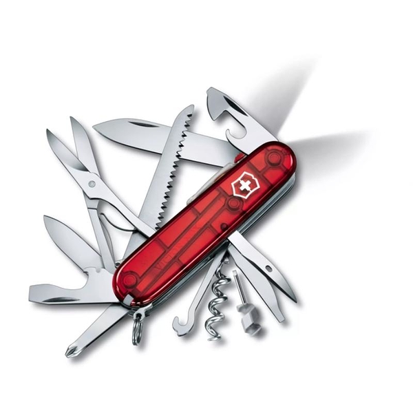 【Victorinox 瑞士維氏】瑞士刀 HUNTSMAN LITE 91mm 21用刀-透紅(1.7915.T)