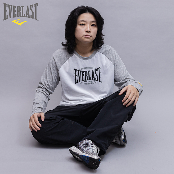 EVERLAST 長袖 白灰 印花LOGO 拉克蘭 拼接 薄長T 女 4952100112