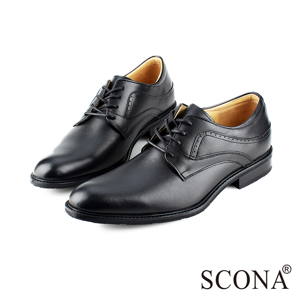 SCONA 全真皮 義式經典綁帶紳士鞋 黑色 0826-1