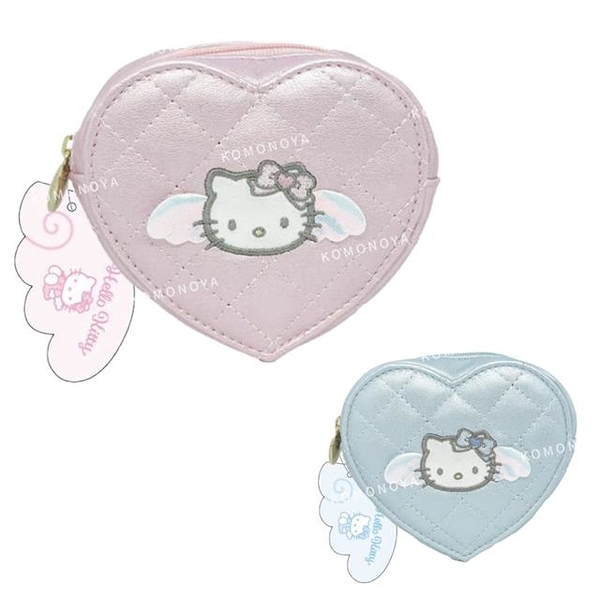小禮堂 Hello Kitty 珠光菱格皮質愛心化妝包 (Y2K天使款)
