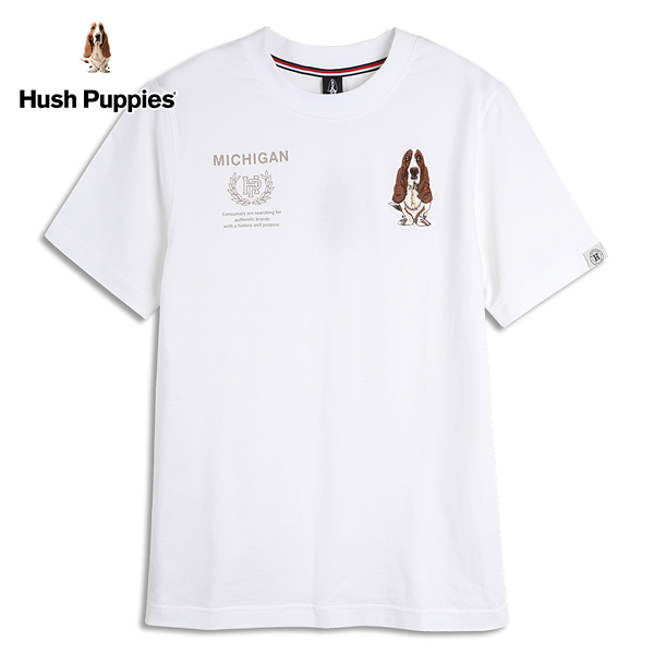 Hush Puppies T恤 男裝雙圖騰刺繡狗棉質短袖T恤