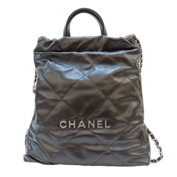 【二手名牌BRAND OFF】CHANEL 香奈兒 黑色 菱格紋 羊皮 CHANEL 22 後背包 晶片款 AS3859